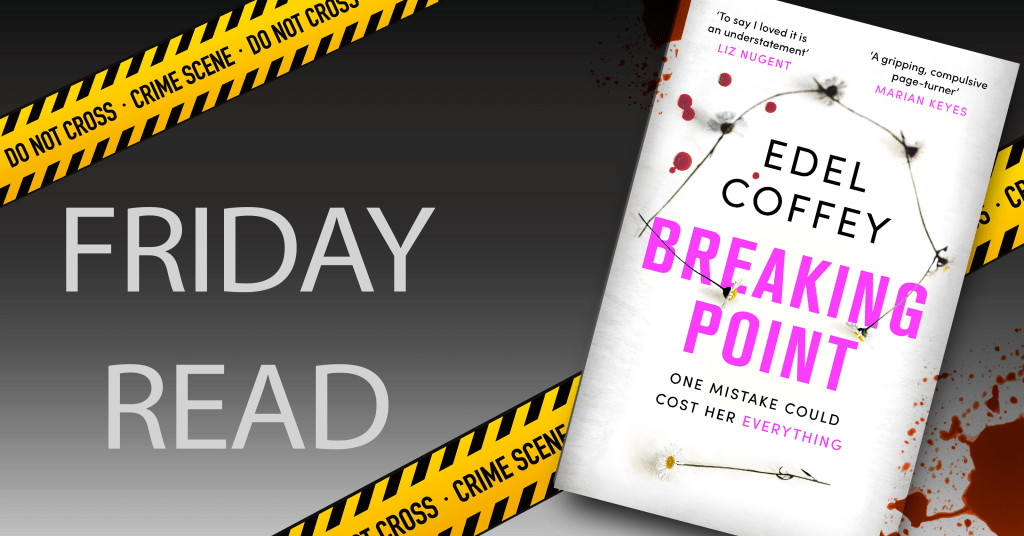 Banner showing Friday Read and Breaking Point's book jacket. White book jacket with pink text.